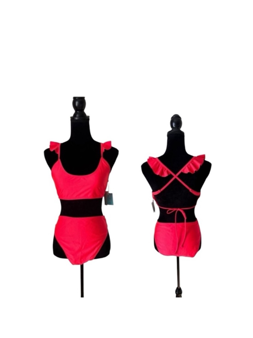 LA LA Swim two piece ruffle high waist string bikini swim suit size extra large